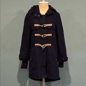 Free People Military Boiled Wool Hooded Pea Coat Navy Blue size XS